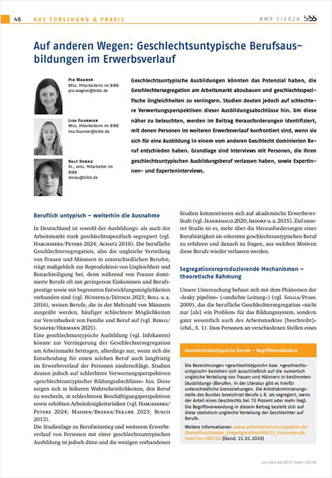 Bild für Auf anderen Wegen: Geschlechtsuntypische Berufsausbildungen im Erwerbsverlauf