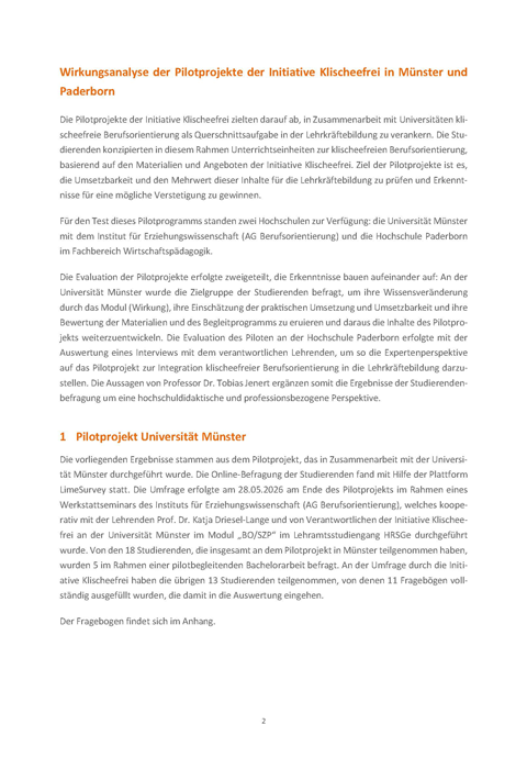 Bild für Wirkungsanalyse der Pilotprojekte der Initiative Klischeefrei in Münster und Paderborn
