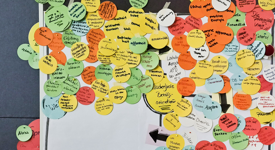 Pilotprojekt der Initiative Klischeefrei mit der Universit&auml;t M&uuml;nster: Auf einer Pinnwand sind Gedanken zum Thema klischeefreie Berufsorientierung festgehalten