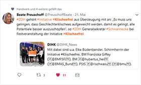 Twitter-Screenshot, zeigt einen Tweet von Beate Preuschoff zur Klischeefrei-Fachtagung