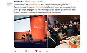 Twitter-Screenshot, zeigt Elke Büdenbender bei ihrer Rede am Abend des 20. Mai 2019